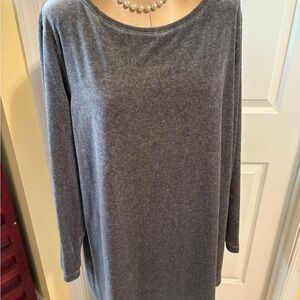 Pure Jill Women's Gray Long Sleeve Crew Neck Velvety Top